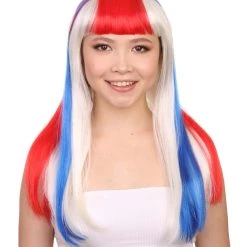 FLAGWIGS Women's Costa Rica Flag Sport Party Long Bob Wig | Premium Breathable Capless Cap