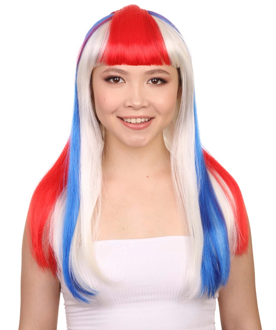 FLAGWIGS Women's Costa Rica Flag Sport Party Long Bob Wig | Premium Breathable Capless Cap 1 FLAGWIGS Women's Costa Rica Flag Sport Party Long Bob Wig | Premium Breathable Capless Cap