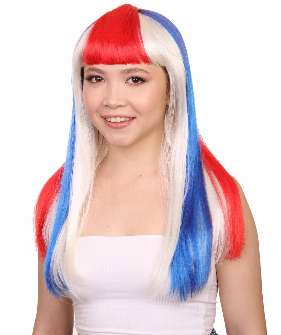 FLAGWIGS Women's Costa Rica Flag Sport Party Long Bob Wig | Premium Breathable Capless Cap 2 FLAGWIGS Women's Costa Rica Flag Sport Party Long Bob Wig | Premium Breathable Capless Cap