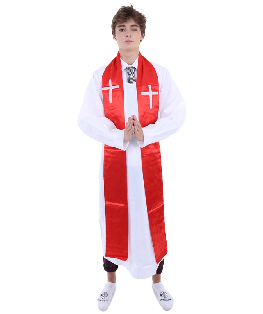 HPO Adult Men's Priest Robe Costume | White & Red Halloween Costume 1 HPO Adult Men's Priest Robe Costume | White & Red Halloween Costume