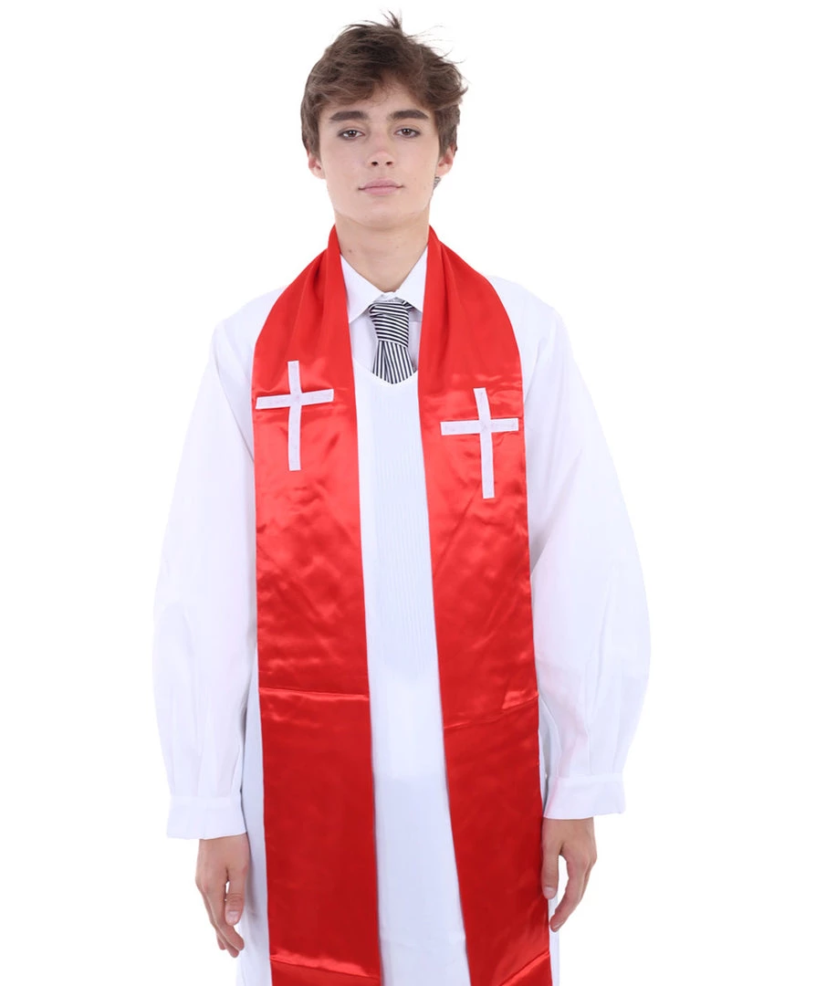 HPO Adult Men's Priest Robe Costume | White & Red Halloween Costume 2 HPO Adult Men's Priest Robe Costume | White & Red Halloween Costume
