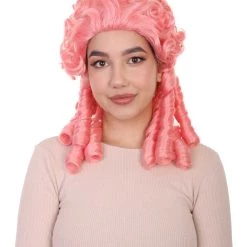 HPO Women Colonial Historical Wigs | Pink Cosplay Halloween Wigs | Premium Breahable Capless Cap