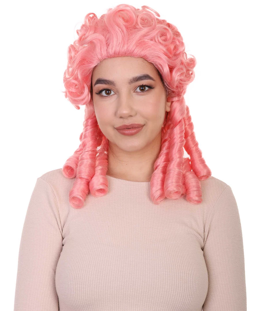 HPO Women Colonial Historical Wigs | Pink Cosplay Halloween Wigs | Premium Breahable Capless Cap 1 HPO Women Colonial Historical Wigs | Pink Cosplay Halloween Wigs | Premium Breahable Capless Cap
