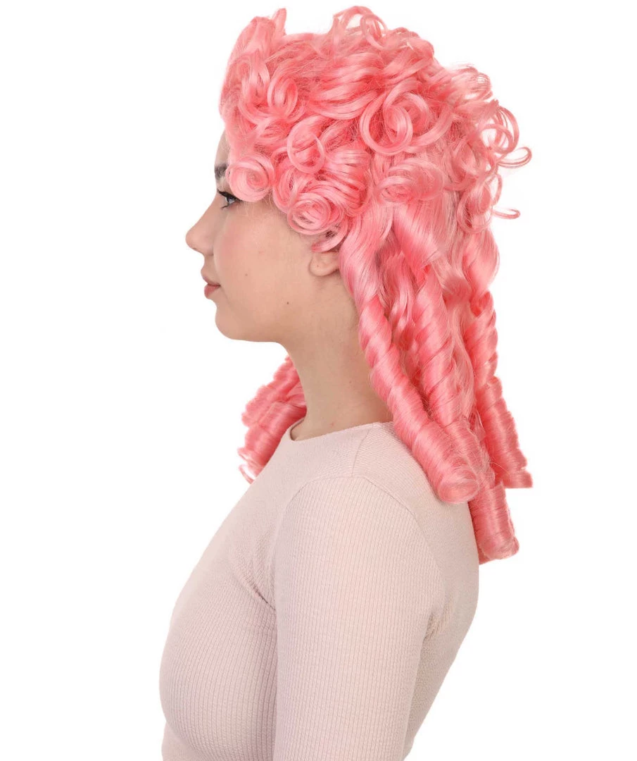 HPO Women Colonial Historical Wigs | Pink Cosplay Halloween Wigs | Premium Breahable Capless Cap 3 HPO Women Colonial Historical Wigs | Pink Cosplay Halloween Wigs | Premium Breahable Capless Cap