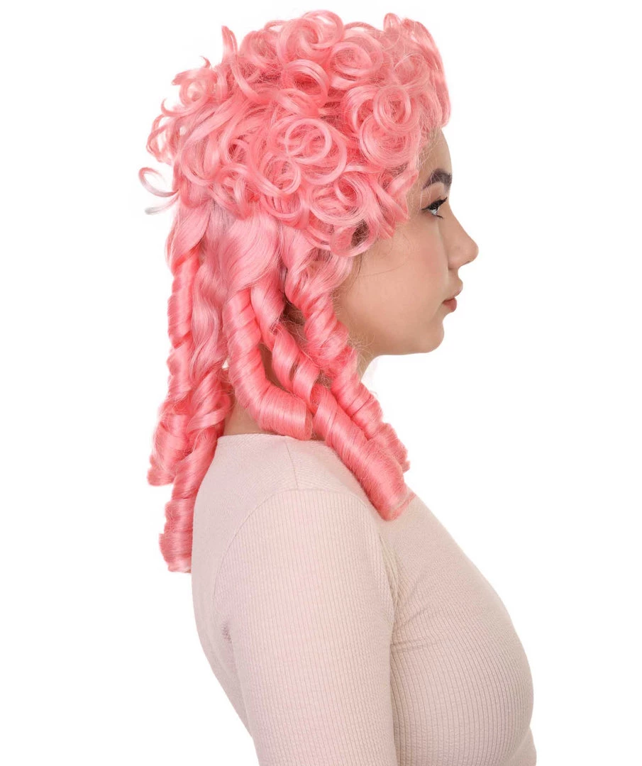 HPO Women Colonial Historical Wigs | Pink Cosplay Halloween Wigs | Premium Breahable Capless Cap 5 HPO Women Colonial Historical Wigs | Pink Cosplay Halloween Wigs | Premium Breahable Capless Cap