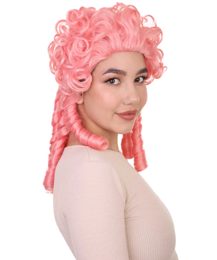HPO Women Colonial Historical Wigs | Pink Cosplay Halloween Wigs | Premium Breahable Capless Cap 6 HPO Women Colonial Historical Wigs | Pink Cosplay Halloween Wigs | Premium Breahable Capless Cap