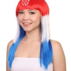 FLAGWIGS Croatia Flag Sport Party Long Bob Wig | Premium Breathable Capless Cap