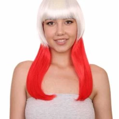 FLAGWIGS Poland Flag Sport Party Long Bob Wig | White Red National Pride Wig | Premium Breathable Capless Cap