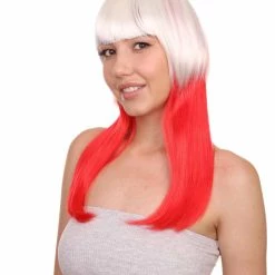 FLAGWIGS Poland Flag Sport Party Long Bob Wig | White Red National Pride Wig | Premium Breathable Capless Cap