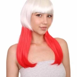 FLAGWIGS Poland Flag Sport Party Long Bob Wig | White Red National Pride Wig | Premium Breathable Capless Cap