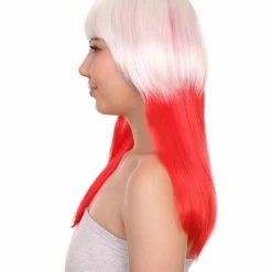 FLAGWIGS Poland Flag Sport Party Long Bob Wig | White Red National Pride Wig | Premium Breathable Capless Cap