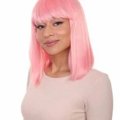 HPO Womens Lt. Pink Bob Wig | Fancy Party Event Ready Halloween Wig | Premium Breathable Capless Cap
