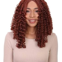 HPO Womens 18th Century Colonial Lady Curly Wig | Auburn Historical Wig | Premium Breathable Capless Cap
