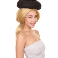HPO Early Man Goona With Hat Wig | Blond TV/Movie Fancy Cosplay Halloween Wig | Premium Breathable Capless Cap Women's 16 HPO Early Man Goona With Hat Wig | Blond TV/Movie Fancy Cosplay Halloween Wig | Premium Breathable Capless Cap Women's