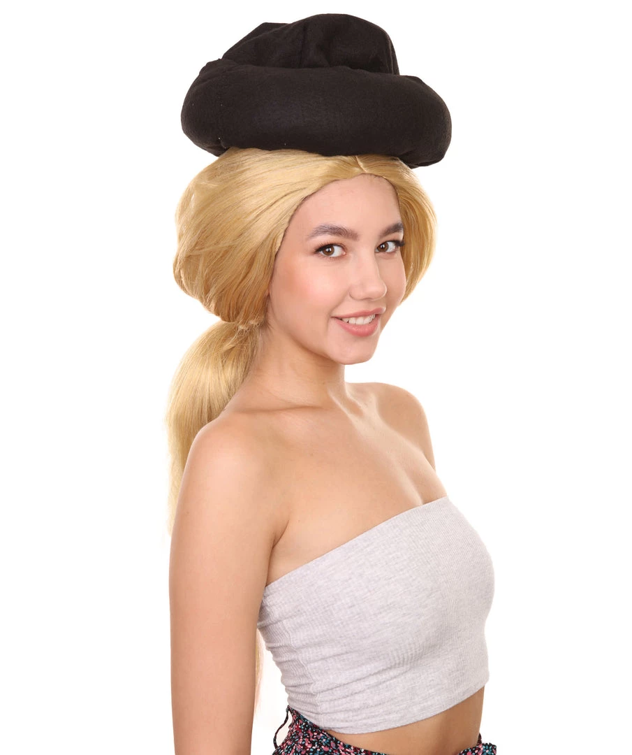 HPO Early Man Goona With Hat Wig | Blond TV/Movie Fancy Cosplay Halloween Wig | Premium Breathable Capless Cap Women's 7 HPO Early Man Goona With Hat Wig | Blond TV/Movie Fancy Cosplay Halloween Wig | Premium Breathable Capless Cap Women's