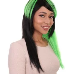 HPO Hard Rockin Witch Black Green Womens Wig | Gothic Fancy Halloween Wig | Premium Breathable Capless Cap Women's 14 HPO Hard Rockin Witch Black Green Womens Wig | Gothic Fancy Halloween Wig | Premium Breathable Capless Cap Women's