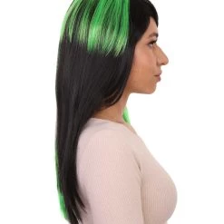 HPO Hard Rockin Witch Black Green Womens Wig | Gothic Fancy Halloween Wig | Premium Breathable Capless Cap Women's 13 HPO Hard Rockin Witch Black Green Womens Wig | Gothic Fancy Halloween Wig | Premium Breathable Capless Cap Women's