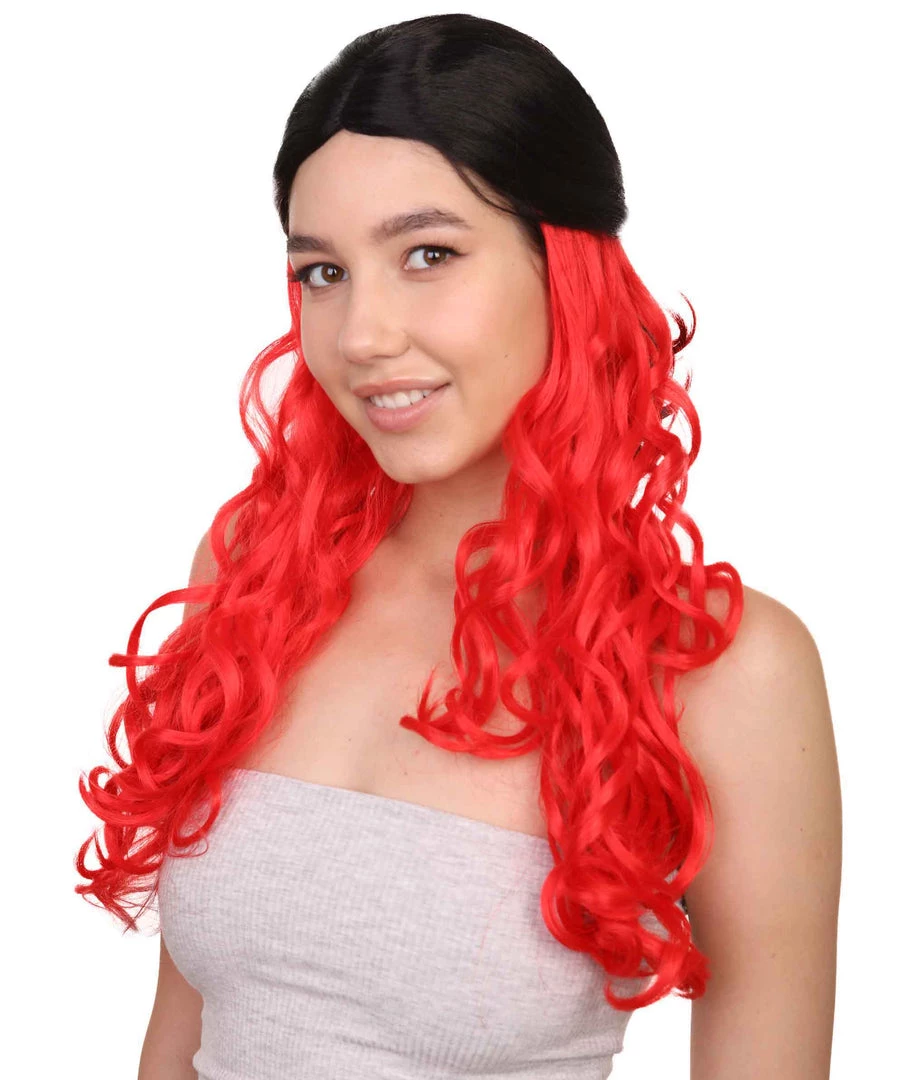 HPO Black And Red Long Wavy Womens Wig | Cosplay Halloween Wig | Premium Breathable Capless Cap 2 HPO Black And Red Long Wavy Womens Wig | Cosplay Halloween Wig | Premium Breathable Capless Cap