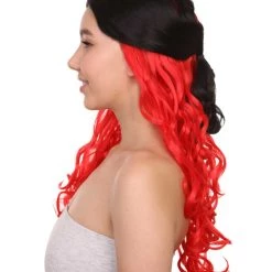 HPO Black And Red Long Wavy Womens Wig | Cosplay Halloween Wig | Premium Breathable Capless Cap 11 HPO Black And Red Long Wavy Womens Wig | Cosplay Halloween Wig | Premium Breathable Capless Cap