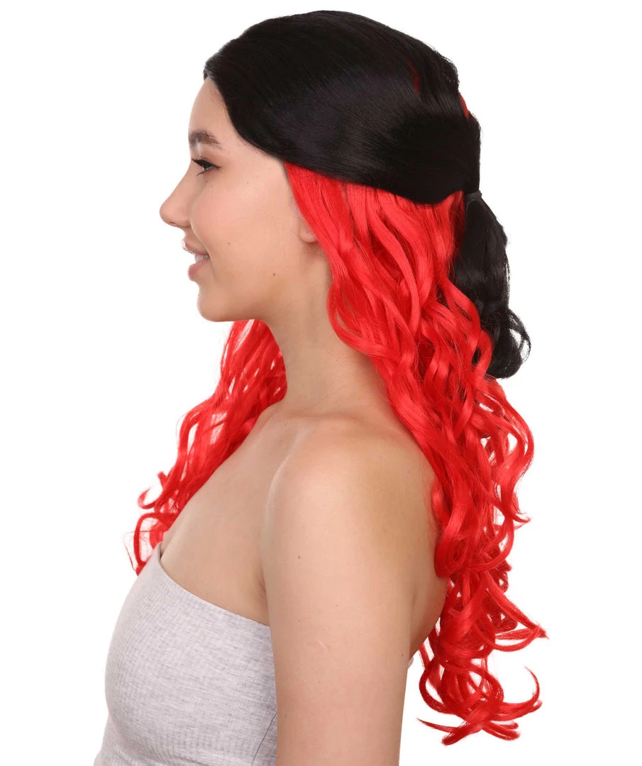 HPO Black And Red Long Wavy Womens Wig | Cosplay Halloween Wig | Premium Breathable Capless Cap 3 HPO Black And Red Long Wavy Womens Wig | Cosplay Halloween Wig | Premium Breathable Capless Cap