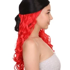 HPO Black And Red Long Wavy Womens Wig | Cosplay Halloween Wig | Premium Breathable Capless Cap 13 HPO Black And Red Long Wavy Womens Wig | Cosplay Halloween Wig | Premium Breathable Capless Cap