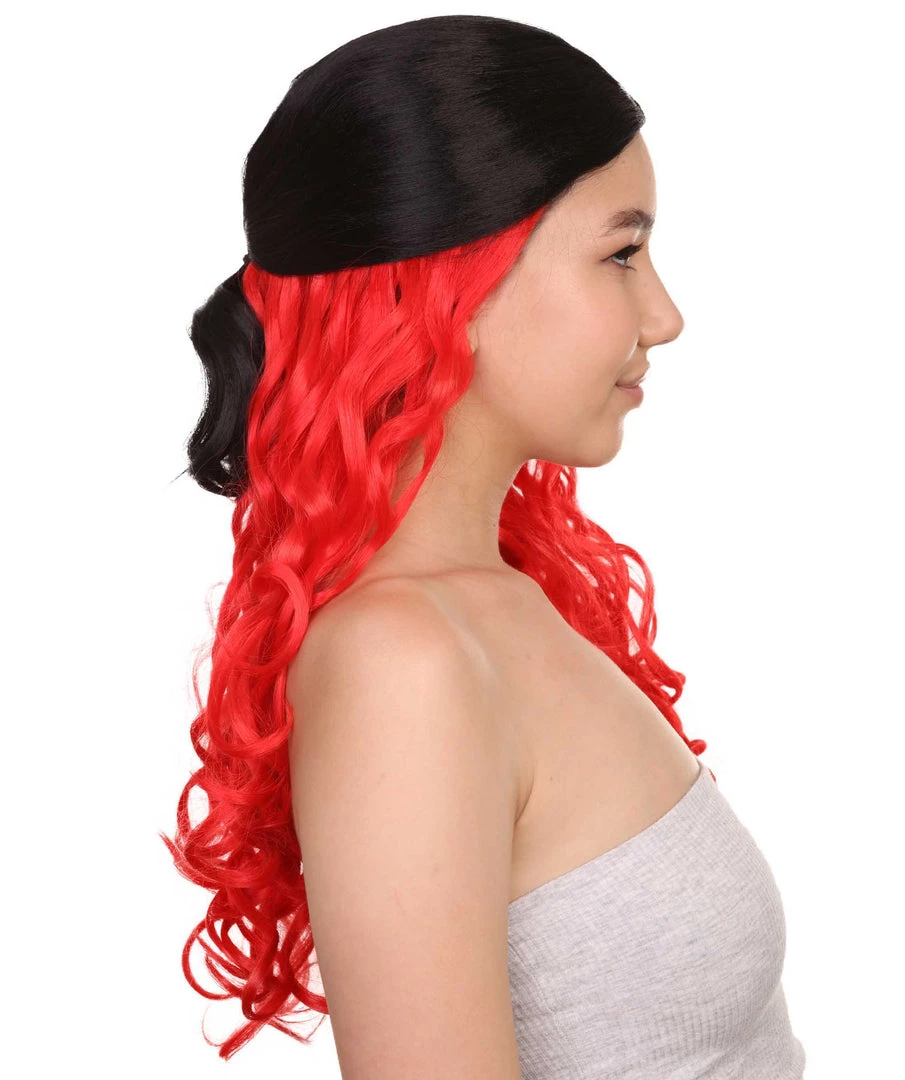 HPO Black And Red Long Wavy Womens Wig | Cosplay Halloween Wig | Premium Breathable Capless Cap 5 HPO Black And Red Long Wavy Womens Wig | Cosplay Halloween Wig | Premium Breathable Capless Cap