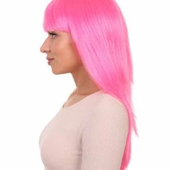 HPO Women's Classic Beauty Long Neon Pink Womens Wig | Character Cosplay Halloween Wig | Premium Breathable Capless Cap