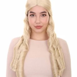 HPO Womens 18th Century Colonial Lady Long Blonde Historical Wig | Premium Breathable Capless Cap Women's