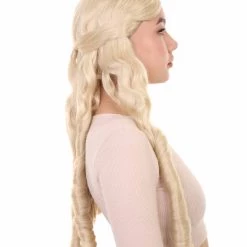 HPO Womens 18th Century Colonial Lady Long Blonde Historical Wig | Premium Breathable Capless Cap Women's