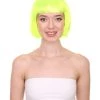 HPO Short Bob Neon Green Womens Wig | Party Ready Fancy Cosplay Halloween Wig | Premium Breathable Capless Cap