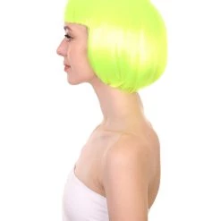 HPO Short Bob Neon Green Womens Wig | Party Ready Fancy Cosplay Halloween Wig | Premium Breathable Capless Cap