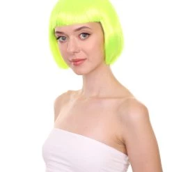 HPO Short Bob Neon Green Womens Wig | Party Ready Fancy Cosplay Halloween Wig | Premium Breathable Capless Cap