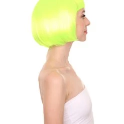 HPO Short Bob Neon Green Womens Wig | Party Ready Fancy Cosplay Halloween Wig | Premium Breathable Capless Cap