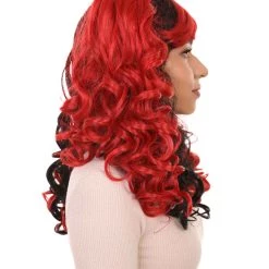 HPO Black And Red Jester Womens Wig | Long Curly Cosplay Halloween Wig | Premium Breathable Capless Cap Women's