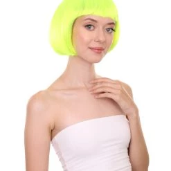 HPO Short Bob Neon Green Womens Wig | Party Ready Fancy Cosplay Halloween Wig | Premium Breathable Capless Cap