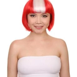 FLAGWIGS Women's Denmark Flag Sport Party Bob Wig | National Pride Halloween Wig | Premium Breathable Capless Cap