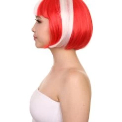 FLAGWIGS Women's Denmark Flag Sport Party Bob Wig | National Pride Halloween Wig | Premium Breathable Capless Cap