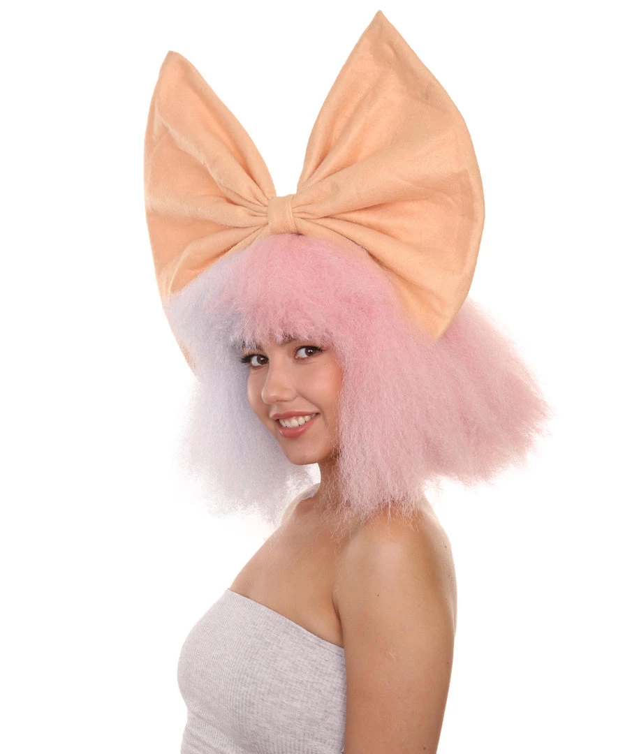 Adult Women's 14" Inch Medium Length Halloween Cosplay Two Tone Super Group Wig With Bow, Synthetic Soft Fiber Hair, Perfect For Your Next Festival Or Party! | HPO 2 Adult Women's 14" Inch Medium Length Halloween Cosplay Two Tone Super Group Wig With Bow, Synthetic Soft Fiber Hair, Perfect For Your Next Festival Or Party! | HPO