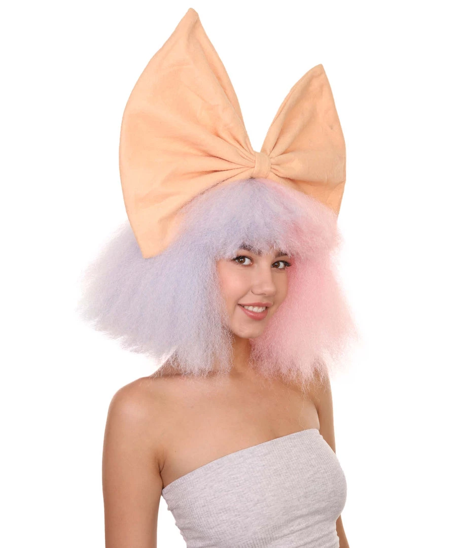 Adult Women's 14" Inch Medium Length Halloween Cosplay Two Tone Super Group Wig With Bow, Synthetic Soft Fiber Hair, Perfect For Your Next Festival Or Party! | HPO 6 Adult Women's 14" Inch Medium Length Halloween Cosplay Two Tone Super Group Wig With Bow, Synthetic Soft Fiber Hair, Perfect For Your Next Festival Or Party! | HPO