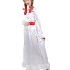 HPO Women's Evil Annabella Doll | White Long Maxi Dress In Satin-Feel | Premium Horror Halloween Costume