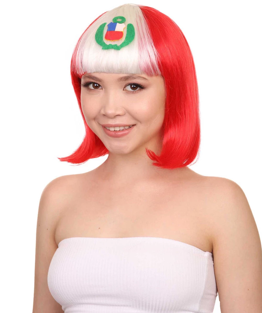 FLAGWIGS Peru Flag Sport Party Bob Wig | National Pride White Red Wig | Premium Breathable Capless Cap 2 FLAGWIGS Peru Flag Sport Party Bob Wig | National Pride White Red Wig | Premium Breathable Capless Cap