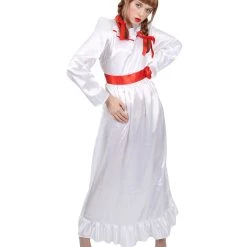 HPO Women's Evil Annabella Doll | White Long Maxi Dress In Satin-Feel | Premium Horror Halloween Costume 56 HPO Women's Evil Annabella Doll | White Long Maxi Dress In Satin-Feel | Premium Horror Halloween Costume