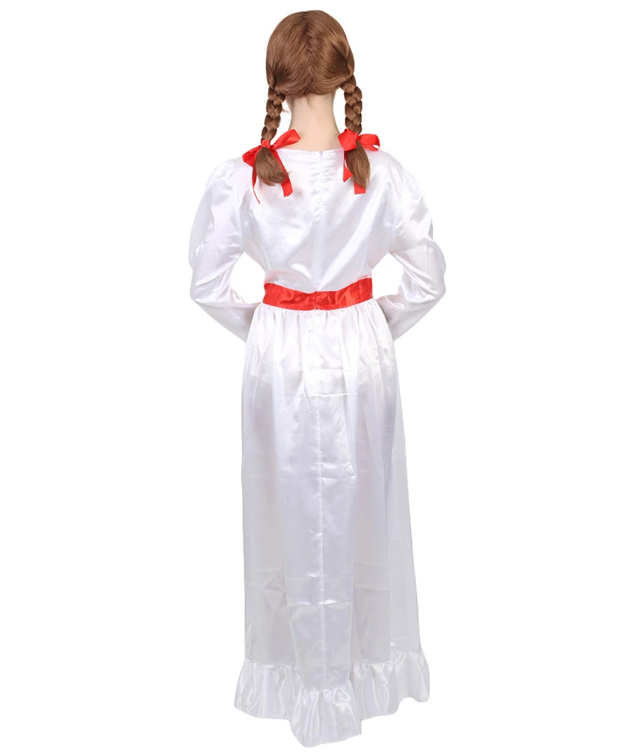 HPO Women's Evil Annabella Doll | White Long Maxi Dress In Satin-Feel | Premium Horror Halloween Costume 4 HPO Women's Evil Annabella Doll | White Long Maxi Dress In Satin-Feel | Premium Horror Halloween Costume