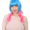 HPO Women's Long Curly Party Blue & Pink Womens Wig | Stage Event Party Ready Colorful Wig | Premium Breathable Capless Cap