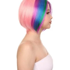 HPO Men's Short Rainbow Womens Wig | Bob Party Ready Fancy Cosplay Halloween Wig | Premium Breathable Capless Cap