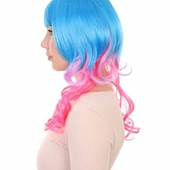 HPO Women's Long Curly Party Blue & Pink Womens Wig | Stage Event Party Ready Colorful Wig | Premium Breathable Capless Cap 11 HPO Women's Long Curly Party Blue & Pink Womens Wig | Stage Event Party Ready Colorful Wig | Premium Breathable Capless Cap