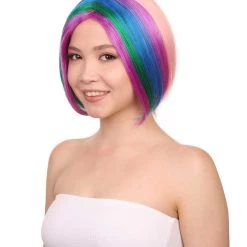 HPO Men's Short Rainbow Womens Wig | Bob Party Ready Fancy Cosplay Halloween Wig | Premium Breathable Capless Cap