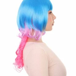 HPO Women's Long Curly Party Blue & Pink Womens Wig | Stage Event Party Ready Colorful Wig | Premium Breathable Capless Cap 13 HPO Women's Long Curly Party Blue & Pink Womens Wig | Stage Event Party Ready Colorful Wig | Premium Breathable Capless Cap