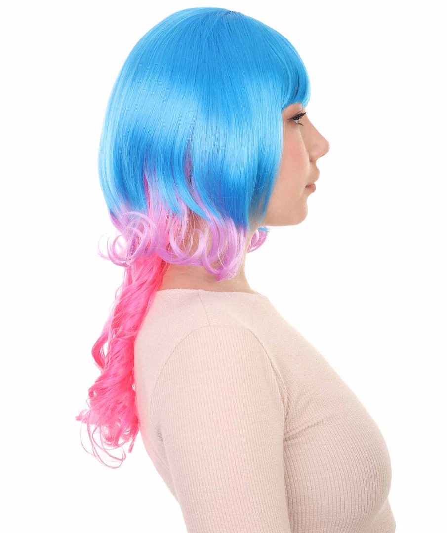 HPO Women's Long Curly Party Blue & Pink Womens Wig | Stage Event Party Ready Colorful Wig | Premium Breathable Capless Cap 5 HPO Women's Long Curly Party Blue & Pink Womens Wig | Stage Event Party Ready Colorful Wig | Premium Breathable Capless Cap
