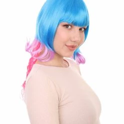 HPO Women's Long Curly Party Blue & Pink Womens Wig | Stage Event Party Ready Colorful Wig | Premium Breathable Capless Cap 14 HPO Women's Long Curly Party Blue & Pink Womens Wig | Stage Event Party Ready Colorful Wig | Premium Breathable Capless Cap